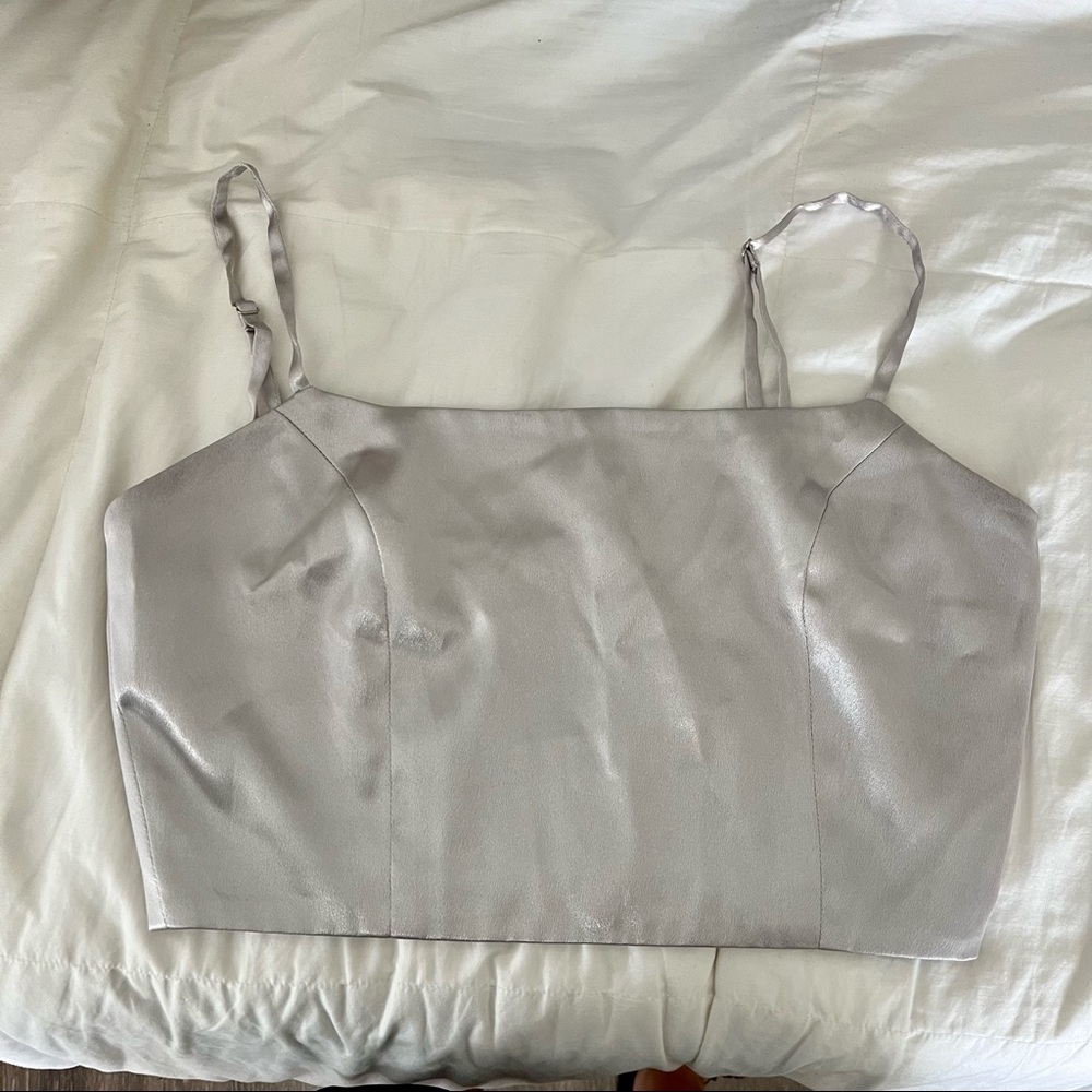 Blue Blush Metallic Silver Crop Top